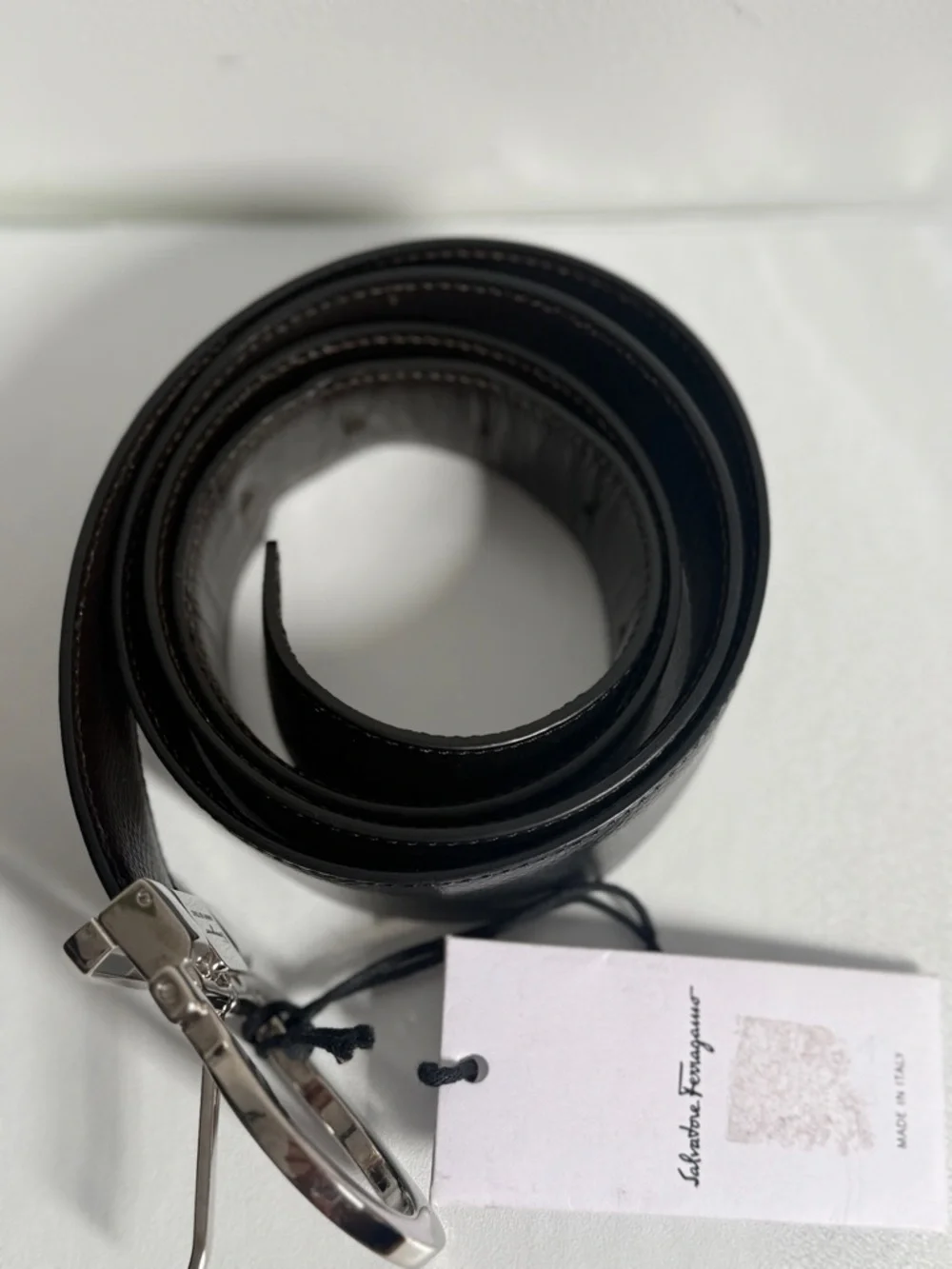 Salvatore Ferragamo Black Leather Belt with Silver Gancini Buckle